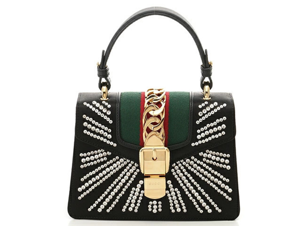 Gucci Sylvie Shoulder Bag Black Satin Leather